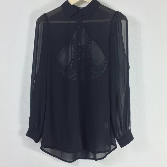 TCEC Tops - TCEC Women's Black Semi Sheer Long Sleeve Blouse